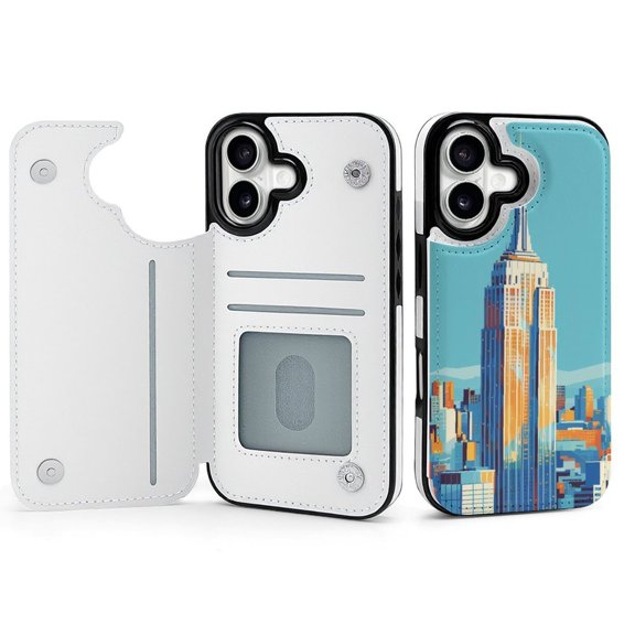 Wallet Case For Apple iPhone Air / 17 Pro / 17 Pro Max Series with Card Holder, PU Leather Kickstand Card Slots Screen Protector Included For iPhone 17 Series, Pride Rainbow Manhattan