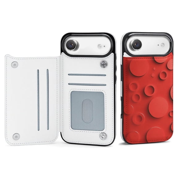 Wallet Case For Apple iPhone Air / 17 Pro / 17 Pro Max Series with Card Holder, PU Leather Kickstand Card Slots Screen Protector Included For iPhone 17 Series, Red Bubble