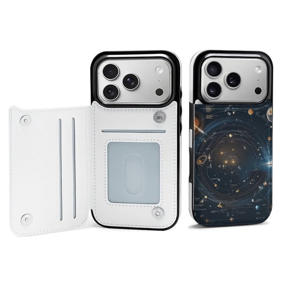 Wallet Case For Apple iPhone Air / 17 Pro / 17 Pro Max Series with Card Holder, PU Leather Kickstand Card Slots Screen Protector Included For iPhone 17 Series, Retro Vintage Galaxy System Map