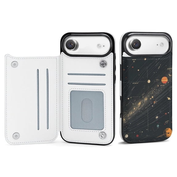 Wallet Case For Apple iPhone Air / 17 Pro / 17 Pro Max Series with Card Holder, PU Leather Kickstand Card Slots Screen Protector Included For iPhone 17 Series, Retro Vintage Galaxy System Map