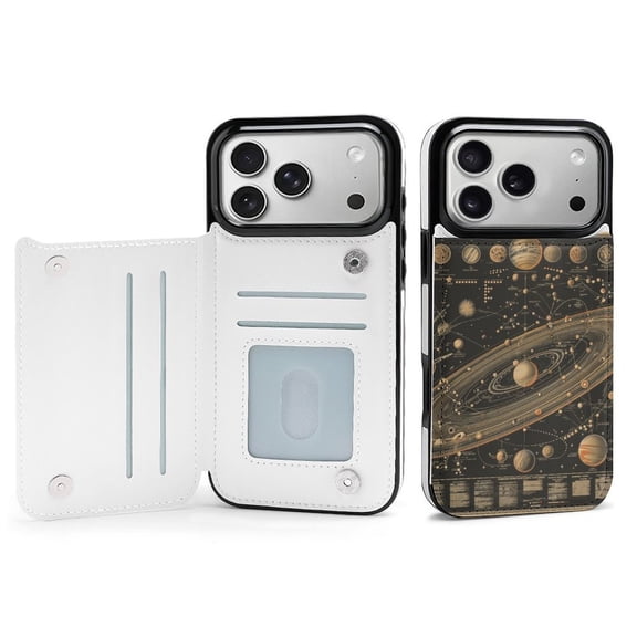 Wallet Case For Apple iPhone Air / 17 Pro / 17 Pro Max Series with Card Holder, PU Leather Kickstand Card Slots Screen Protector Included For iPhone 17 Series, Retro Vintage Galaxy System Map