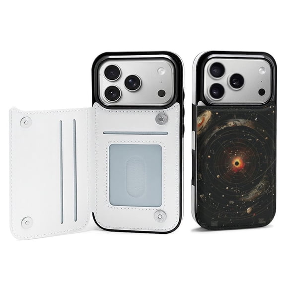 Wallet Case For Apple iPhone Air / 17 Pro / 17 Pro Max Series with Card Holder, PU Leather Kickstand Card Slots Screen Protector Included For iPhone 17 Series, Retro Vintage Galaxy System Map