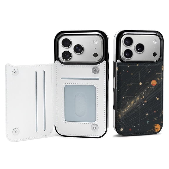 Wallet Case For Apple iPhone Air / 17 Pro / 17 Pro Max Series with Card Holder, PU Leather Kickstand Card Slots Screen Protector Included For iPhone 17 Series, Retro Vintage Galaxy System Map