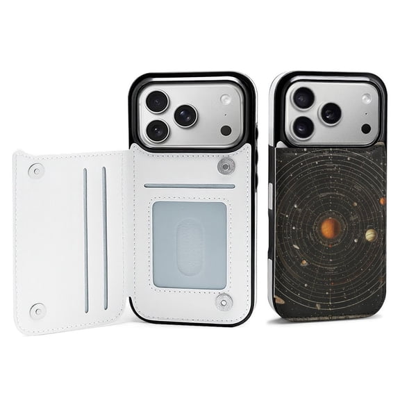 Wallet Case For Apple iPhone Air / 17 Pro / 17 Pro Max Series with Card Holder, PU Leather Kickstand Card Slots Screen Protector Included For iPhone 17 Series, Retro Vintage Galaxy System Map