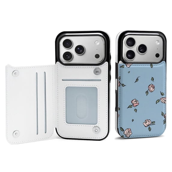 Wallet Case For Apple iPhone Air / 17 Pro / 17 Pro Max Series with Card Holder, PU Leather Kickstand Card Slots Screen Protector Included For iPhone 17 Series, Rose Pattern