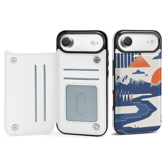 Wallet Case For Apple iPhone Air / 17 Pro / 17 Pro Max Series with Card Holder, PU Leather Kickstand Card Slots Screen Protector Included For iPhone 17 Series, Simplicity Vintage Geometric Forest