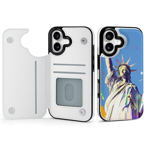 Wallet Case For Apple iPhone Air / 17 Pro / 17 Pro Max Series with Card Holder, PU Leather Kickstand Card Slots Screen Protector Included For iPhone 17 Series, Statue of Liberty Pride