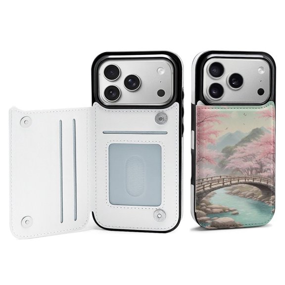 Wallet Case For Apple iPhone Air / 17 Pro / 17 Pro Max Series with Card Holder, PU Leather Kickstand Card Slots Screen Protector Included For iPhone 17 Series, Stone Bridge Cherry