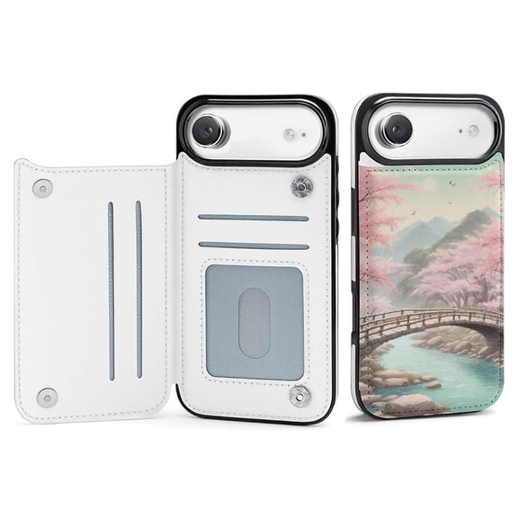 Wallet Case For Apple iPhone Air / 17 Pro / 17 Pro Max Series with Card Holder, PU Leather Kickstand Card Slots Screen Protector Included For iPhone 17 Series, Stone Bridge Cherry