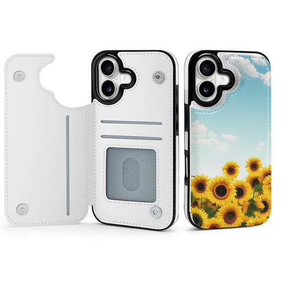 Wallet Case For Apple iPhone Air / 17 Pro / 17 Pro Max Series with Card Holder, PU Leather Kickstand Card Slots Screen Protector Included For iPhone 17 Series, Sunflower Sky