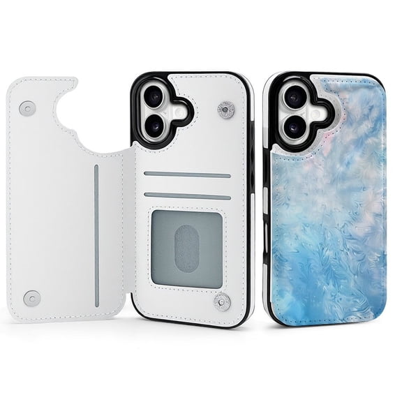 Wallet Case For Apple iPhone Air / 17 Pro / 17 Pro Max Series with Card Holder, PU Leather Kickstand Card Slots Screen Protector Included For iPhone 17 Series, Tie-Dye Blue