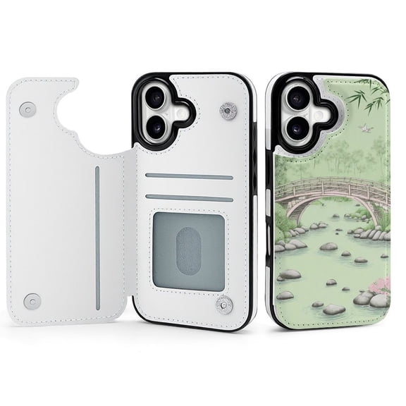 Wallet Case For Apple iPhone Air / 17 Pro / 17 Pro Max Series with Card Holder, PU Leather Kickstand Card Slots Screen Protector Included For iPhone 17 Series, Wooden Bridge