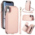 thumbnail image 1 of Wallet Case for Apple iPhone XR, with Crossbody Shoulder Strap & Hand Wrist Cards Holder Zipper Pocket Stand Feature Full Protective Shockpoof Phone Case for iPhone XR, Rosegold, 1 of 7