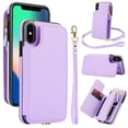 thumbnail image 1 of Wallet Case for Apple iPhone XS Max, with Crossbody Shoulder Strap & Hand Wrist Cards Holder Zipper Pocket Stand Feature Full Protective Shockpoof Phone Case for iPhone XS Max, Lightpurple, 1 of 7