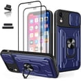 thumbnail image 1 of Wallet Case for Apple iPhone Xr/10R 6.1 Inch, Credit Card Driver's License Slot Sliding Door Hides Portable Design, Double Layer Hybrid Military Grade Rugged Shock Resistant Drop Case (Blue), 1 of 7