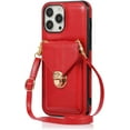 thumbnail image 1 of Wallet Case Apply to iPhone 11,Luxury PU Leather Card Package with Metal Buckle Long Shoulder Strap Stand Function Hard PC Bumper Shockproof Protector (iPhone 11, Red), 1 of 16