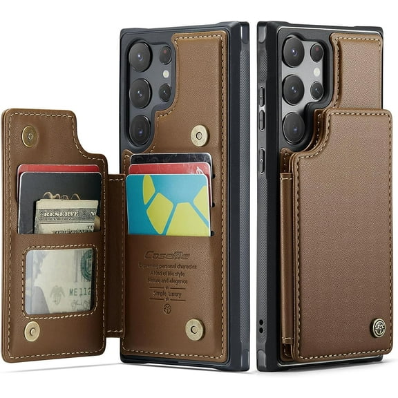 Wallet Case with Card Holder for Samsung Galaxy S23 Ultra 5G, RFID Blocking Flip Case PU Leather Folio Case Kickstand Card Slots Case Magnetic Cover Shockproof Case for Women and Men - Brown