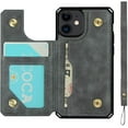 thumbnail image 1 of Wallet Case with Card Holder for iPhone 12 Mini,Luxury PU Leather Kickstand Card Slots,Double Magnetic Clasp and Flip Wrist Strap Multi-Function Case for iPhone 12 Mini 5.4",Gray, 1 of 15
