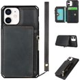 thumbnail image 1 of Wallet Case with Card Holder for iPhone 12 Mini,RFID Blocking Luxury PU Leather Kickstand Card Slots,Magnetic Clasp and Wrist Strap Zipper Pocket Flip Case for iPhone 12 Mini 5.4",Black, 1 of 15