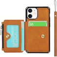 thumbnail image 1 of Wallet Case with Card Holder for iPhone 12 Mini,RFID Blocking Luxury PU Leather Kickstand Card Slots,Magnetic Clasp and Wrist Strap Zipper Pocket Flip Case for iPhone 12 Mini 5.4",Khaki, 1 of 7