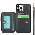 thumbnail image 1 of Wallet Case with Card Holder for iPhone 12 Pro Max,RFID Blocking Luxury PU Leather Kickstand Card Slots,Magnetic Clasp and Wrist Strap Zipper Pocket Flip Case for iPhone 12 Pro Max 6.7",Black, 1 of 7