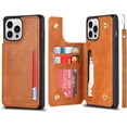 thumbnail image 1 of Wallet Case with Card Holder for iPhone 12 and iPhone 12 Pro,Luxury PU Leather Kickstand Card Slots,Double Magnetic Clasp and Flip Wrist Strap Multi-Function Case for iPhone 12/12 Pro 6.1,Khaki, 1 of 7