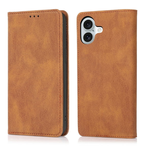 Wallet Case Compatible with Apple iPhone 16, Flip Cover Full Body Protective Stand Folio Cards Holder RFID Blocking Drop Proof Slim Fit Phone Case for iPhone 16, Brown