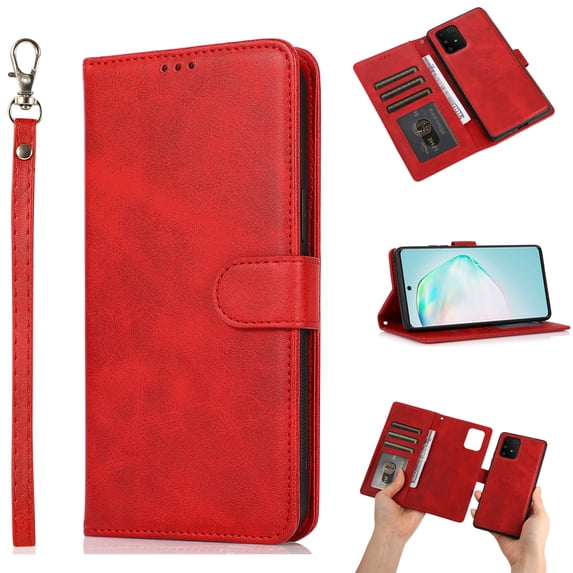 Wallet Case Compatible with Galaxy A72 5G, Allytech Slim Detachable Magnetic Closure Flip Pouch Kickstand Wrist Strap Card Holder Protective Case for Samsung Galaxy A72 5G 6.7" 2021, Red