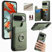Wallet Case Compatible for Google Pixel 10 Pro XL, Slim Protective Case with Card Holder & Ring Holder Stand, Premium PU Leather Back RFID Blocking Cover for Google Pixel 10 Pro XL, Green
