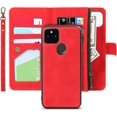 thumbnail image 1 of Wallet Case Compatible with Google Pixel 4a 5G,[6 Card Slots] [Wrist Strap] [Stand Feature] Detachable 2 in 1 Magnetic Zipper Leather Slim Cover Case for Google Pixel 4a 5G,6.2 inch Red, 1 of 17