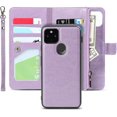 thumbnail image 1 of Wallet Case Compatible with Google Pixel 4a 5G,[6 Card Slots] [Wrist Strap] [Stand Feature] Detachable 2 in 1 Magnetic Zipper Leather Slim Cover Case for Google Pixel 4a 5G,6.2 inch Purple, 1 of 17