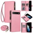 thumbnail image 1 of Wallet Case Compatible with Google Pixel 6a, Luxury ID Cash Credit Card Slots Zipper Holder Carrying Pouch Flip PU Leather Cover [Detachable Crossbody Strap & Wrist Strap], Pink, 1 of 8