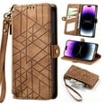 thumbnail image 1 of Wallet Case Compatible with Google Pixel 7, Detachable Wrist Strap PU Leather Card Slots Zipper Pocket Classic Kickstand Embossed Flip Case Cover for Google Pixel 7, Brown, 1 of 9