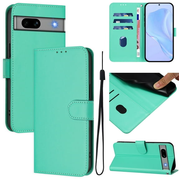 Wallet Case Compatible with Google Pixel 7A with Card Slot/Holder,PU Leather Flip Folio Shell [Magnetic Closure][Wrist Strap][Kickstand] Phone Cover Shockproof For Google Pixel 7A,Green