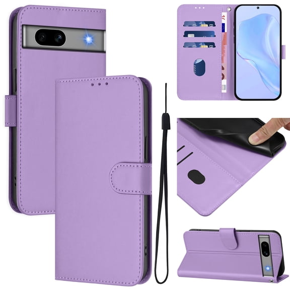 Wallet Case Compatible with Google Pixel 7A with Card Slot/Holder,PU Leather Flip Folio Shell [Magnetic Closure][Wrist Strap][Kickstand] Phone Cover Shockproof For Google Pixel 7A,Lavender