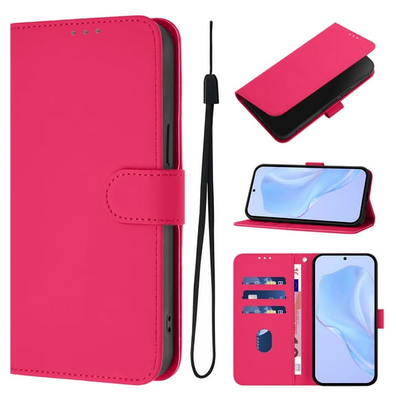Wallet Case Compatible with Google Pixel 8 with Card Slot/Holder,PU Leather Flip Folio Shell [Magnetic Closure][Wrist Strap][Kickstand] Phone Cover Shockproof For Google Pixel 8,Rose