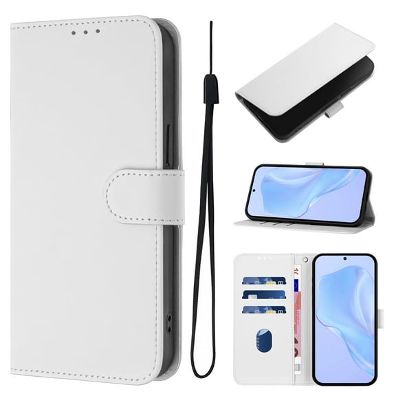 Wallet Case Compatible with Google Pixel 8 with Card Slot/Holder,PU Leather Flip Folio Shell [Magnetic Closure][Wrist Strap][Kickstand] Phone Cover Shockproof For Google Pixel 8,White