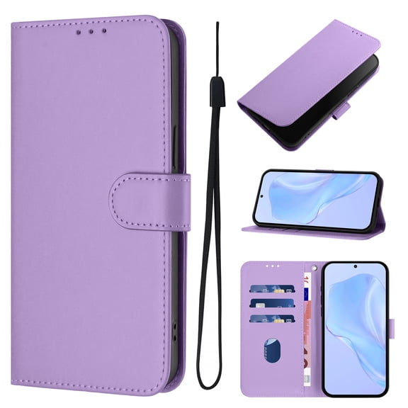Wallet Case Compatible with Google Pixel 8 with Card Slot/Holder,PU Leather Flip Folio Shell [Magnetic Closure][Wrist Strap][Kickstand] Phone Cover Shockproof For Google Pixel 8,Lavender