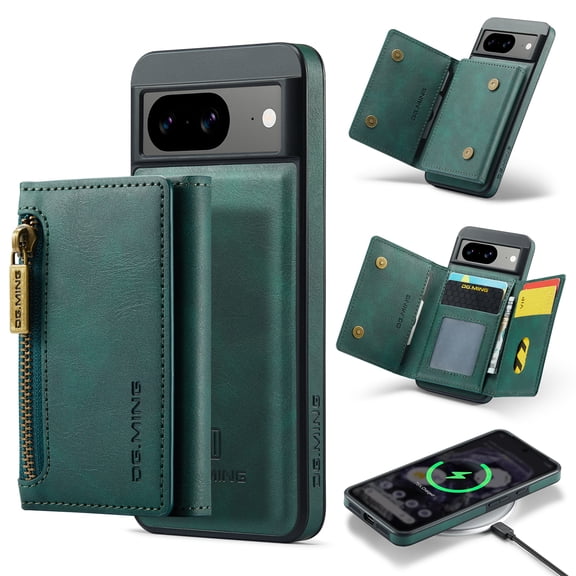 Wallet Case Compatible with Google Pixel 9 / 9 Pro, [Support MagSafe Wireless Charging] Flip Magnetic PU Leather Wallet Phone Cover with Detachable Card Holder for Google Pixel 9 / 9 Pro, Green
