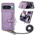 thumbnail image 1 of Wallet Case Compatible with Google Pixel 9 Pro XL, Classic PU Leather Zipper Pocket Car Key / Cash / Coin / Card Slots Shoulder Strap Kickstand Back Case for Google Pixel 9 Pro XL, Purple, 1 of 11
