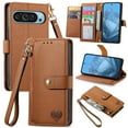 thumbnail image 1 of Wallet Case Compatible for Google Pixel 9 Pro XL Fold Case with Card Slots,Strap & Kickstand Leather with Zipper Shockproof Slim Cover Phone Case for Google Pixel 9 Pro XL Fold Wallet Case,Brown, 1 of 8