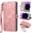 thumbnail image 1 of Wallet Case Compatible with Motorola Moto G 5G 2025, Detachable Wrist Strap PU Leather Card Slots Zipper Pocket Classic Kickstand Embossed Flip Case Cover for Motorola Moto G 5G 2025, Pink, 1 of 9