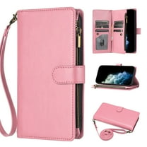 Wallet Case Compatible with Motorola Moto G Power 5G 2025, Premium PU Leather Zipper Flip Wallet with Lanyard and Shoulder Strap Magnetic Closure Built-in Kickstand Protective Zipper Case - Pink