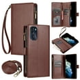 thumbnail image 1 of Wallet Case Compatible with Motorola Moto G Stylus 5G 2022, Luxury ID Cash Credit Card Slots Zipper Holder Carrying Pouch Flip PU Leather Cover [Detachable Crossbody Strap & Wrist Strap], Brown, 1 of 7