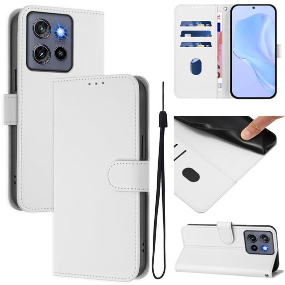 Wallet Case Compatible for Motorola Moto G Stylus 5G 2025, PU Leather Magnetic Closure Protective Flip Folio Case with 3 Card Holder and Wrist Strap Cover Women Men,White