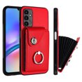 thumbnail image 1 of Wallet Case Compatible for Samsung Galaxy A05S with Card Holder, Rotation Finger Ring Kickstand Card Slots Case, Classic PU Leather Shockproof Magnetic Button Cover for Galaxy A05S, Red, 1 of 7