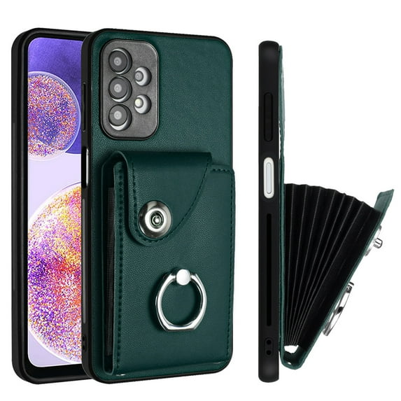 Wallet Case Compatible for Samsung Galaxy A13 4G with Card Holder, Rotation Finger Ring Kickstand Card Slots Case, Classic PU Leather Shockproof Magnetic Button Cover for Galaxy A13 4G, Green