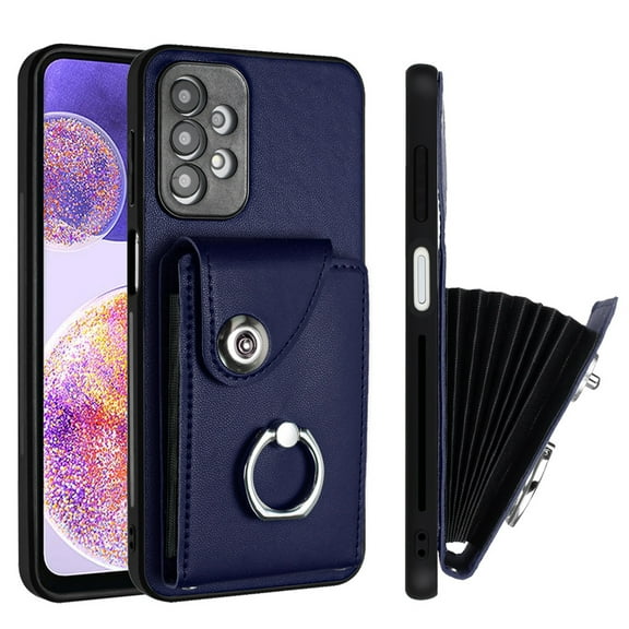 Wallet Case Compatible for Samsung Galaxy A13 4G with Card Holder, Rotation Finger Ring Kickstand Card Slots Case, Classic PU Leather Shockproof Magnetic Button Cover for Galaxy A13 4G, Blue