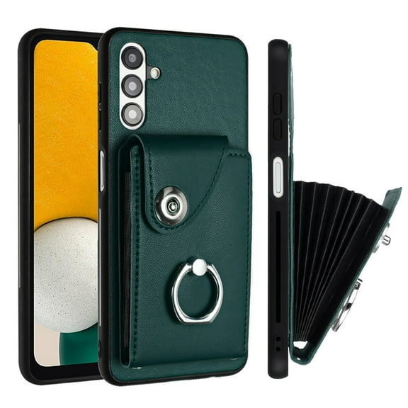 Wallet Case Compatible for Samsung Galaxy A13 5G with Card Holder, Rotation Finger Ring Kickstand Card Slots Case, Classic PU Leather Shockproof Magnetic Button Cover for Galaxy A13 5G, Green