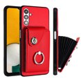 thumbnail image 1 of Wallet Case Compatible for Samsung Galaxy A13 5G with Card Holder, Rotation Finger Ring Kickstand Card Slots Case, Classic PU Leather Shockproof Magnetic Button Cover for Galaxy A13 5G, Red, 1 of 6